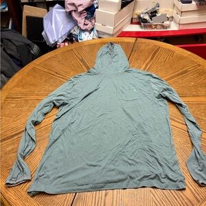 Free Fly Apparel Hooded Tee in Sage Green and Charcoal